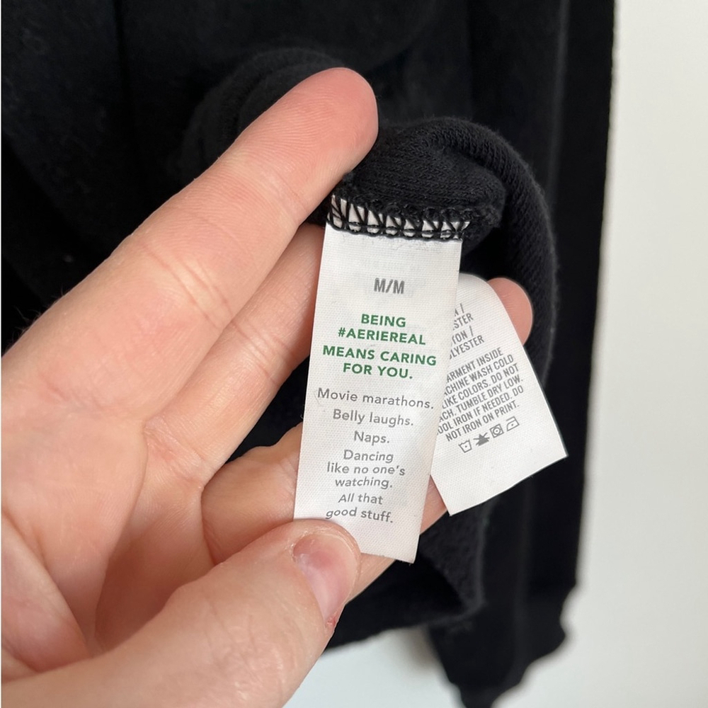 Aerie Black Terry Cloth Sweatshirt with Cinched Back/Front Size Medium - Picture 8 of 11